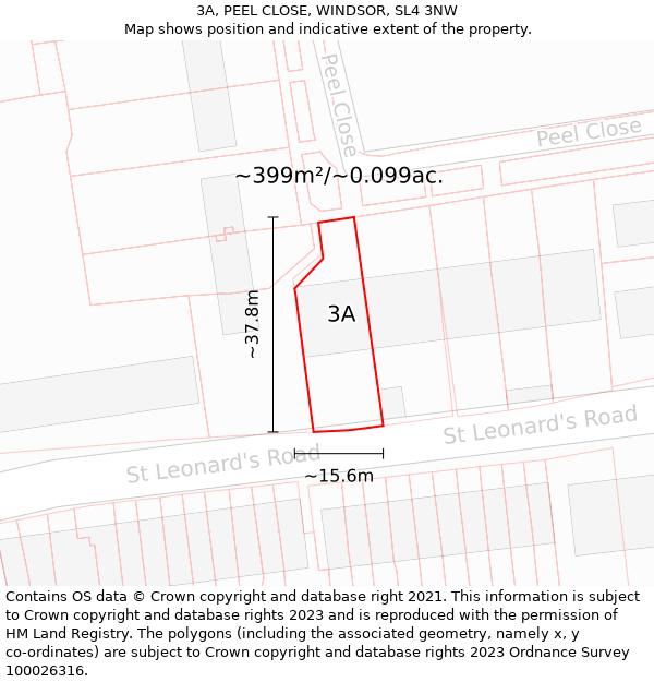 3A, PEEL CLOSE, WINDSOR, SL4 3NW: Plot and title map