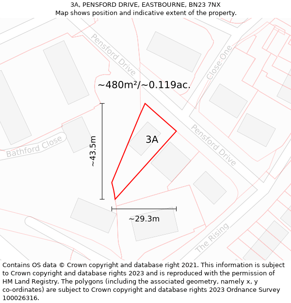 3A, PENSFORD DRIVE, EASTBOURNE, BN23 7NX: Plot and title map