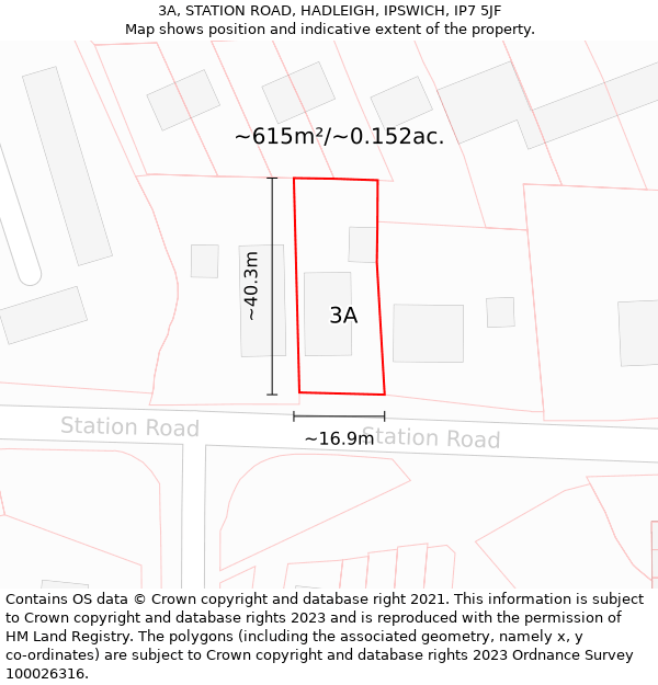 3A, STATION ROAD, HADLEIGH, IPSWICH, IP7 5JF: Plot and title map