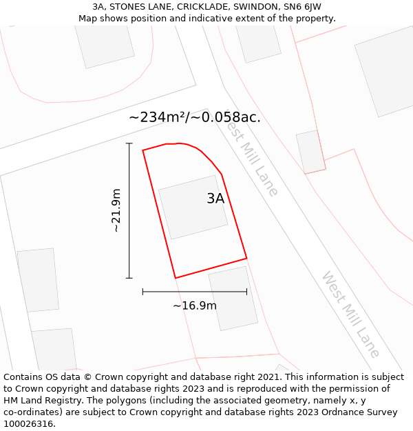 3A, STONES LANE, CRICKLADE, SWINDON, SN6 6JW: Plot and title map