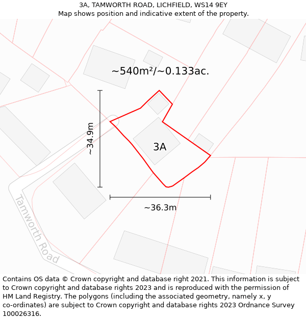 3A, TAMWORTH ROAD, LICHFIELD, WS14 9EY: Plot and title map