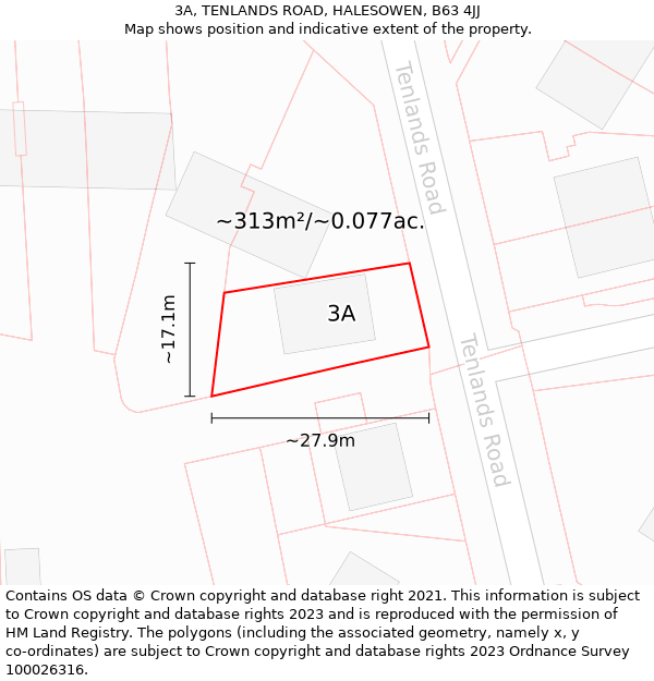 3A, TENLANDS ROAD, HALESOWEN, B63 4JJ: Plot and title map