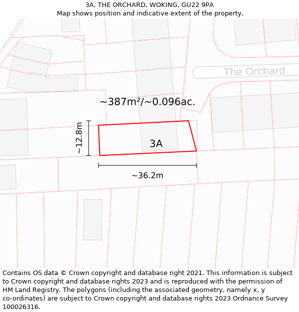 3A, THE ORCHARD, WOKING, GU22 9PA: Plot and title map