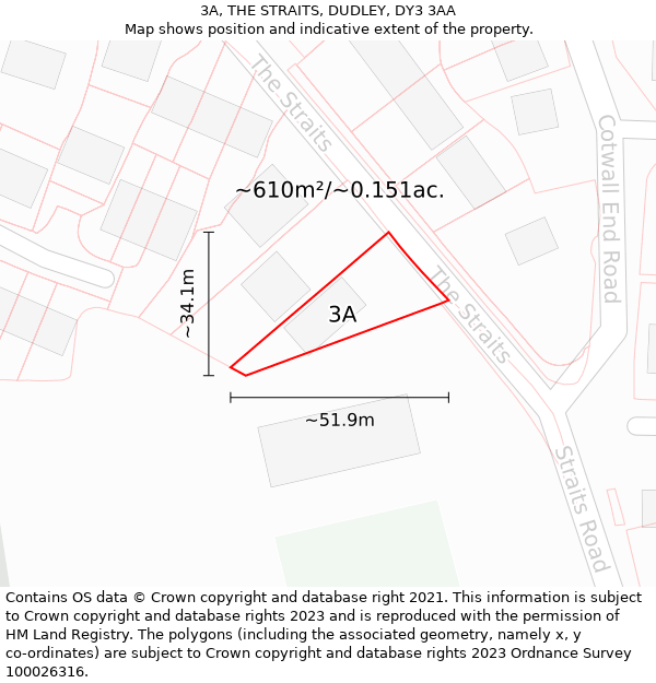 3A, THE STRAITS, DUDLEY, DY3 3AA: Plot and title map