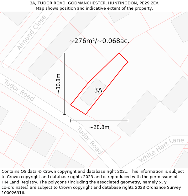 3A, TUDOR ROAD, GODMANCHESTER, HUNTINGDON, PE29 2EA: Plot and title map