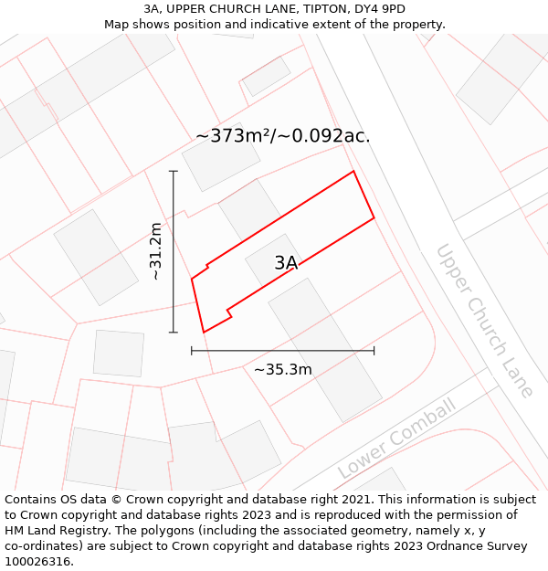 3A, UPPER CHURCH LANE, TIPTON, DY4 9PD: Plot and title map