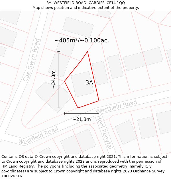 3A, WESTFIELD ROAD, CARDIFF, CF14 1QQ: Plot and title map