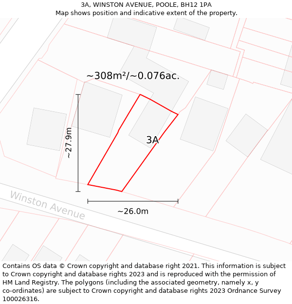 3A, WINSTON AVENUE, POOLE, BH12 1PA: Plot and title map