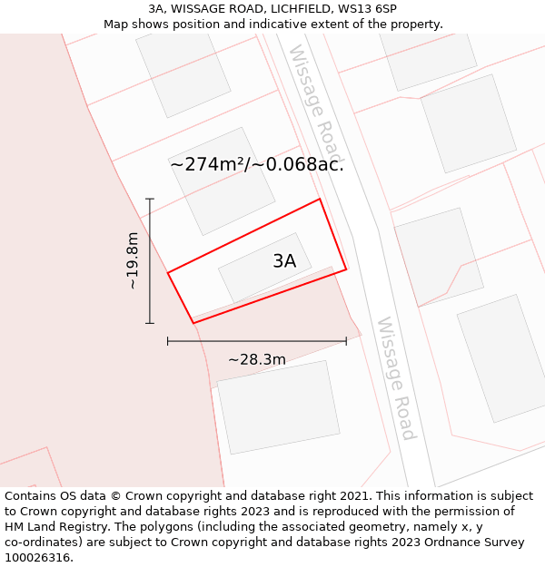 3A, WISSAGE ROAD, LICHFIELD, WS13 6SP: Plot and title map