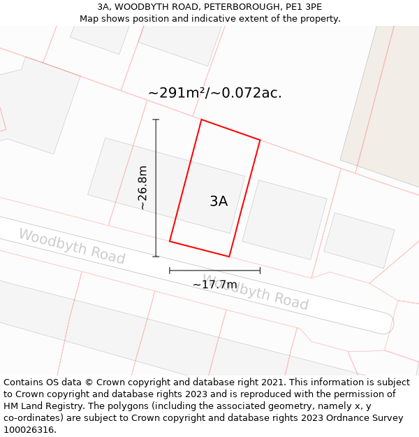 3A, WOODBYTH ROAD, PETERBOROUGH, PE1 3PE: Plot and title map