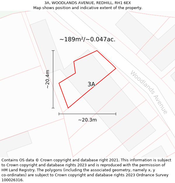 3A, WOODLANDS AVENUE, REDHILL, RH1 6EX: Plot and title map