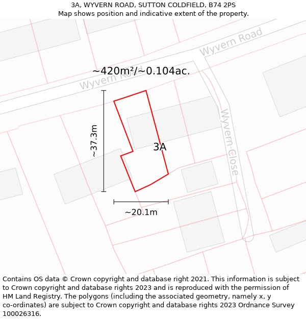 3A, WYVERN ROAD, SUTTON COLDFIELD, B74 2PS: Plot and title map