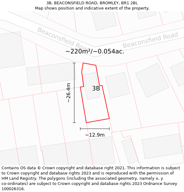 3B, BEACONSFIELD ROAD, BROMLEY, BR1 2BL: Plot and title map