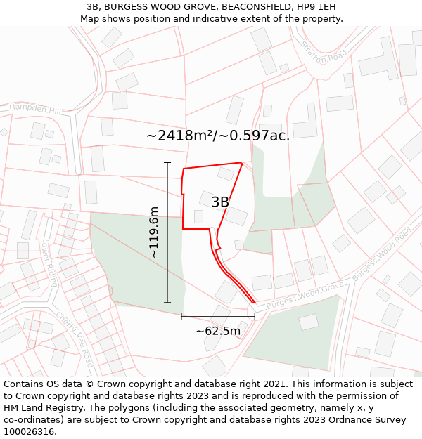 3B, BURGESS WOOD GROVE, BEACONSFIELD, HP9 1EH: Plot and title map