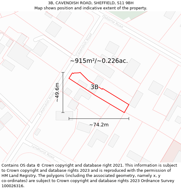 3B, CAVENDISH ROAD, SHEFFIELD, S11 9BH: Plot and title map