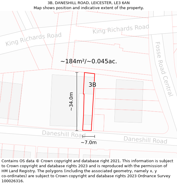 3B, DANESHILL ROAD, LEICESTER, LE3 6AN: Plot and title map