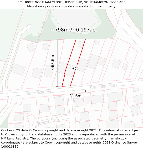 3C, UPPER NORTHAM CLOSE, HEDGE END, SOUTHAMPTON, SO30 4BB: Plot and title map