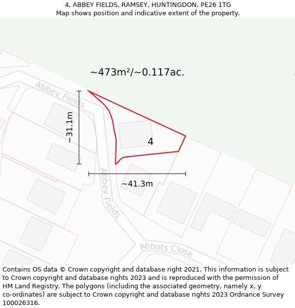 4, ABBEY FIELDS, RAMSEY, HUNTINGDON, PE26 1TG: Plot and title map