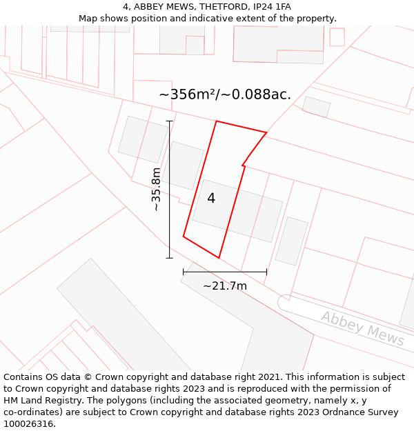 4, ABBEY MEWS, THETFORD, IP24 1FA: Plot and title map