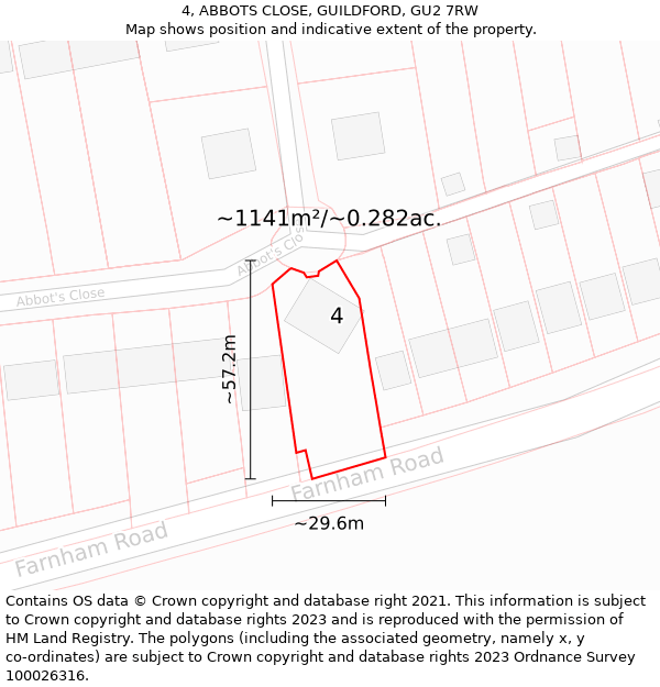 4, ABBOTS CLOSE, GUILDFORD, GU2 7RW: Plot and title map