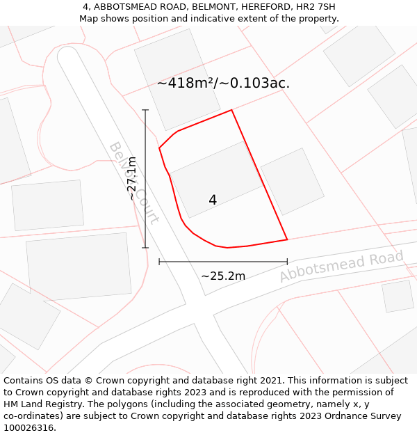 4, ABBOTSMEAD ROAD, BELMONT, HEREFORD, HR2 7SH: Plot and title map