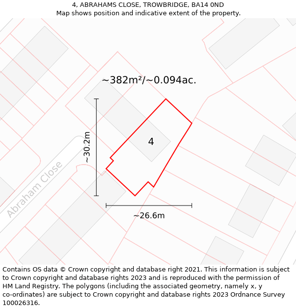 4, ABRAHAMS CLOSE, TROWBRIDGE, BA14 0ND: Plot and title map