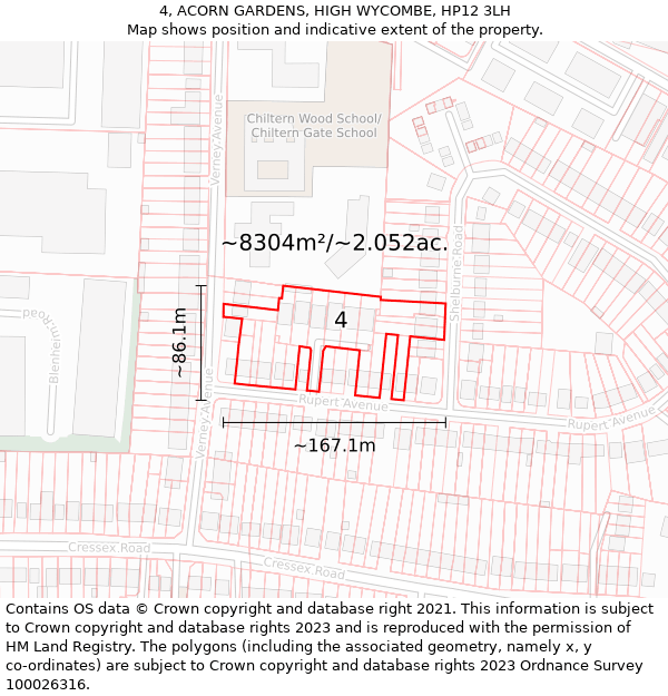 4, ACORN GARDENS, HIGH WYCOMBE, HP12 3LH: Plot and title map