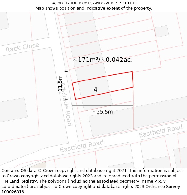 4, ADELAIDE ROAD, ANDOVER, SP10 1HF: Plot and title map