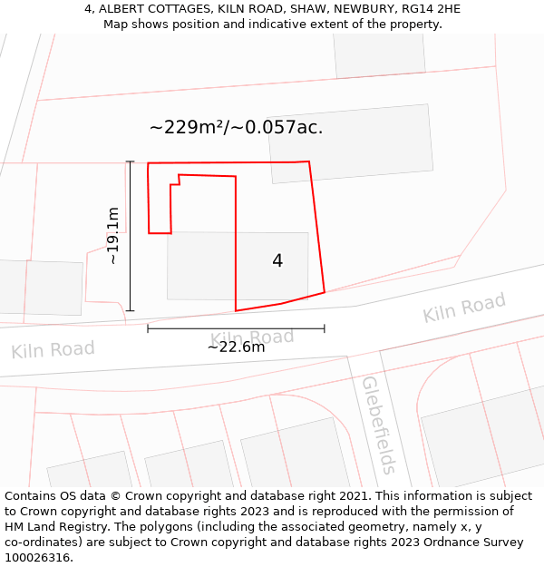 4, ALBERT COTTAGES, KILN ROAD, SHAW, NEWBURY, RG14 2HE: Plot and title map