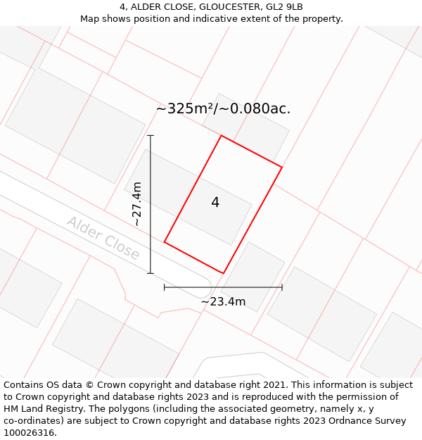 4, ALDER CLOSE, GLOUCESTER, GL2 9LB: Plot and title map