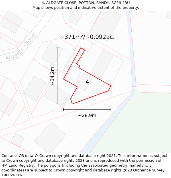 4, ALDGATE CLOSE, POTTON, SANDY, SG19 2RU: Plot and title map