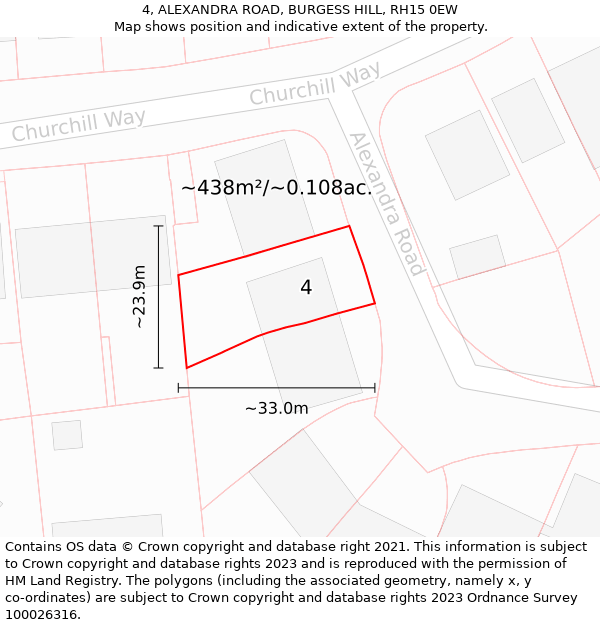 4, ALEXANDRA ROAD, BURGESS HILL, RH15 0EW: Plot and title map