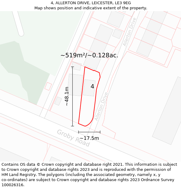 4, ALLERTON DRIVE, LEICESTER, LE3 9EG: Plot and title map