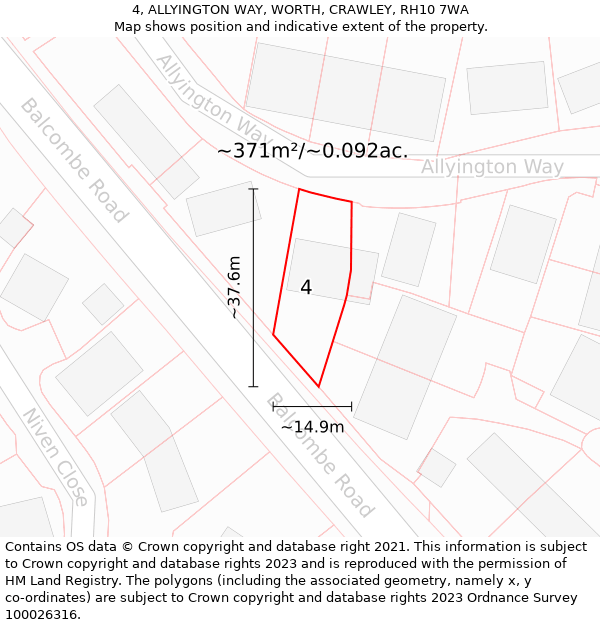 4, ALLYINGTON WAY, WORTH, CRAWLEY, RH10 7WA: Plot and title map