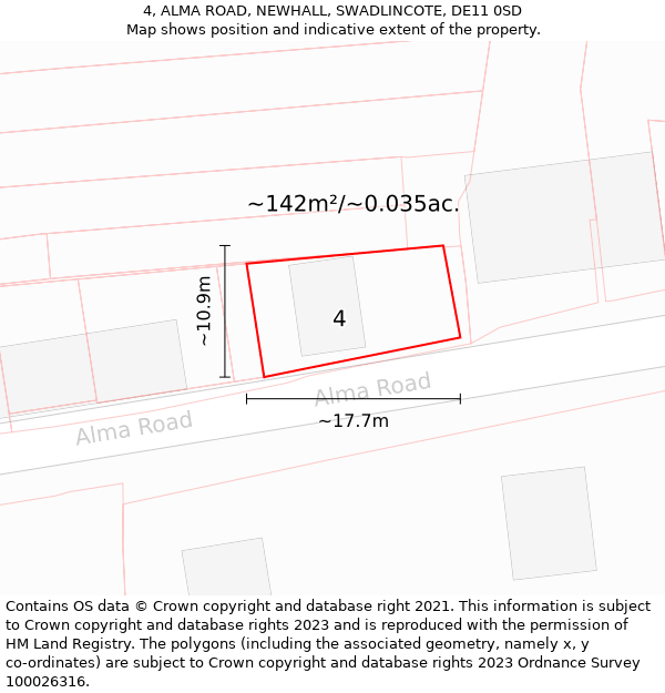 4, ALMA ROAD, NEWHALL, SWADLINCOTE, DE11 0SD: Plot and title map