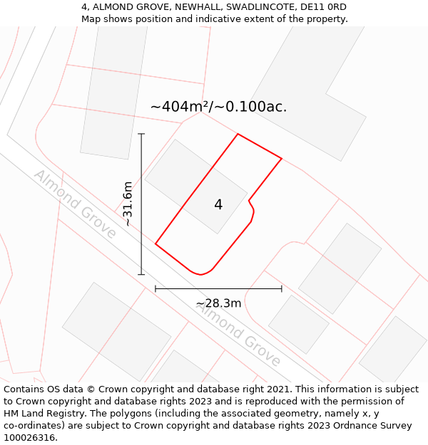 4, ALMOND GROVE, NEWHALL, SWADLINCOTE, DE11 0RD: Plot and title map