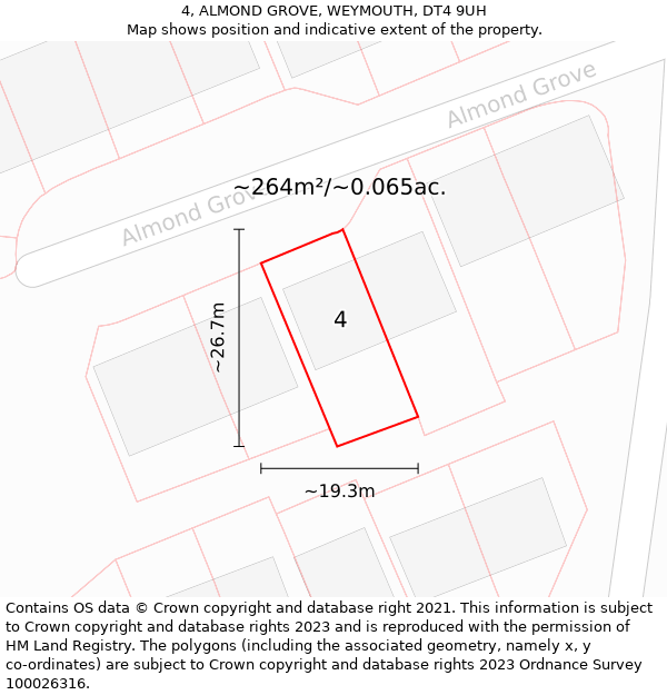 4, ALMOND GROVE, WEYMOUTH, DT4 9UH: Plot and title map