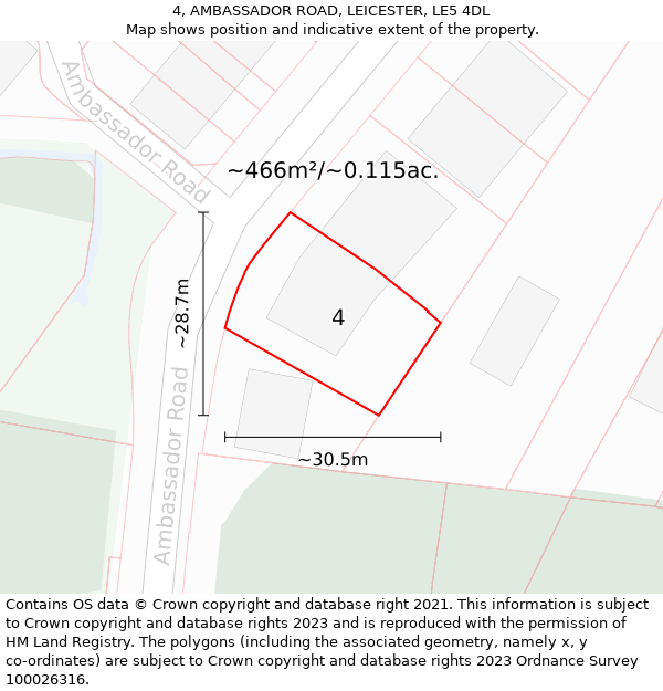 4, AMBASSADOR ROAD, LEICESTER, LE5 4DL: Plot and title map