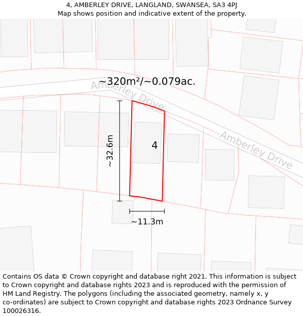4, AMBERLEY DRIVE, LANGLAND, SWANSEA, SA3 4PJ: Plot and title map