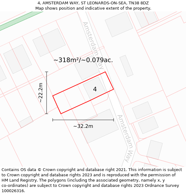 4, AMSTERDAM WAY, ST LEONARDS-ON-SEA, TN38 8DZ: Plot and title map