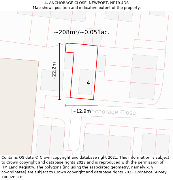 4, ANCHORAGE CLOSE, NEWPORT, NP19 4DS: Plot and title map