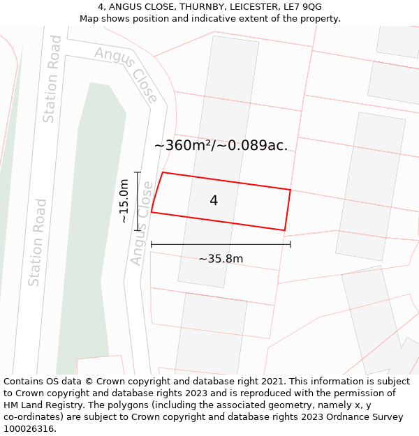 4, ANGUS CLOSE, THURNBY, LEICESTER, LE7 9QG: Plot and title map