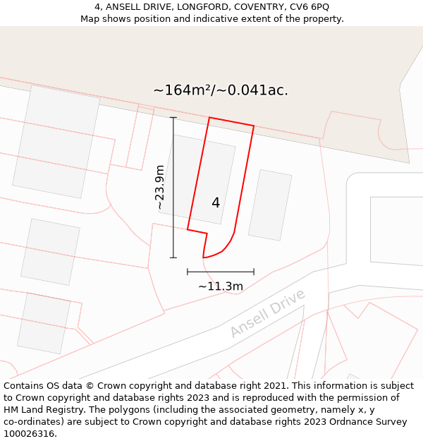 4, ANSELL DRIVE, LONGFORD, COVENTRY, CV6 6PQ: Plot and title map