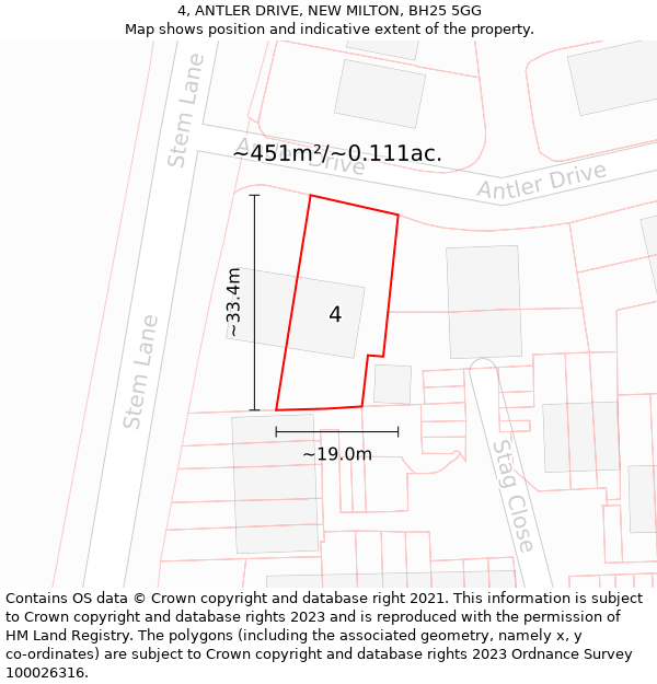 4, ANTLER DRIVE, NEW MILTON, BH25 5GG: Plot and title map