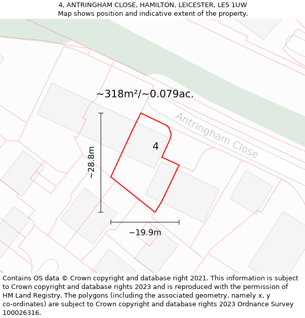 4, ANTRINGHAM CLOSE, HAMILTON, LEICESTER, LE5 1UW: Plot and title map