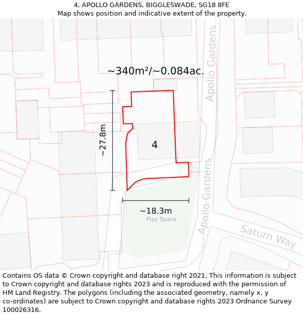 4, APOLLO GARDENS, BIGGLESWADE, SG18 8FE: Plot and title map