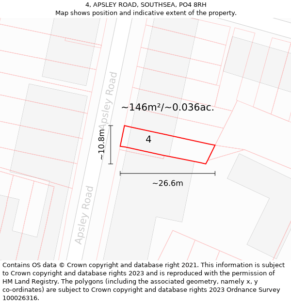 4, APSLEY ROAD, SOUTHSEA, PO4 8RH: Plot and title map