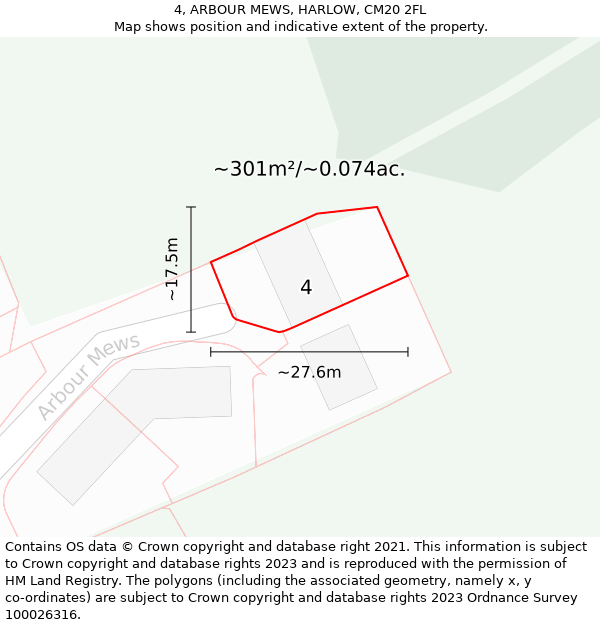 4, ARBOUR MEWS, HARLOW, CM20 2FL: Plot and title map
