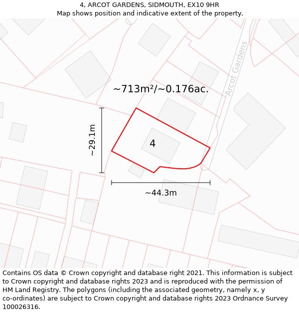 4, ARCOT GARDENS, SIDMOUTH, EX10 9HR: Plot and title map