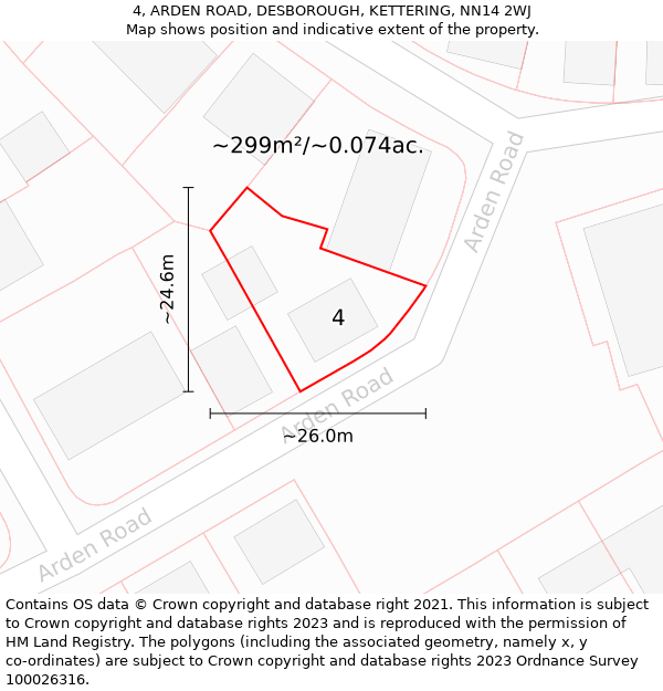 4, ARDEN ROAD, DESBOROUGH, KETTERING, NN14 2WJ: Plot and title map